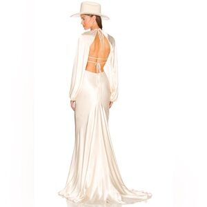 Shona Joy- La Lune Balloon Sleeve Open Back Maxi Dress in Cream size 6